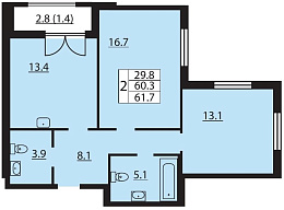 Цивилизация на Неве, II кв. 2021, 2 комнаты, 61.70 м2