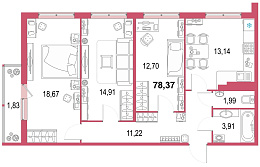 Геометрия, II кв. 2021, 3 комнаты, 77.95 м2