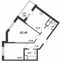 Полис на Комендантском, IV кв. 2021, 2 комнаты, 50.48 м2