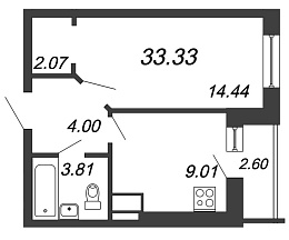 Приневский, IV кв. 2021, 1 комната, 33.33 м2