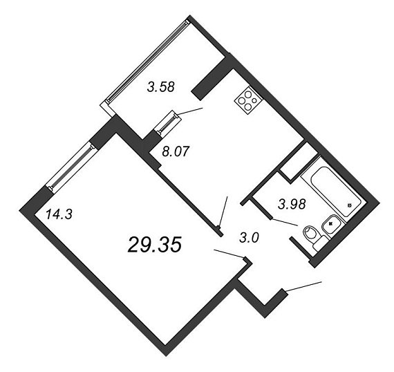 Полис на Комендантском, IV кв. 2021, 1 комната, 29.35 м2