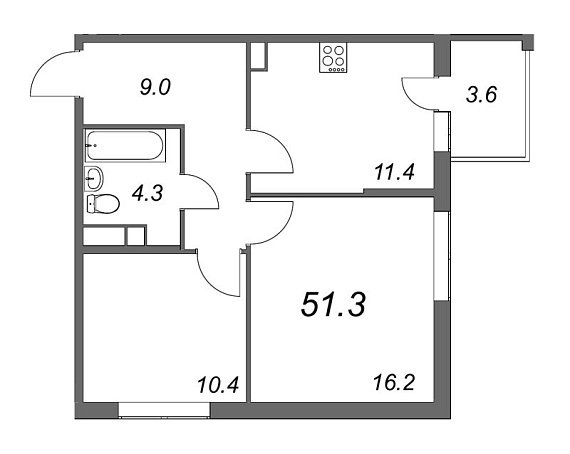 Inkeri, III кв. 2022, 2 комнаты, 51.30 м2