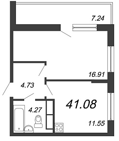 Охта Хаус, I кв. 2021, 1 комната, 41.08 м2