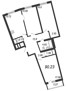Приморский квартал, III кв. 2022, 3 комнаты, 90.23 м2