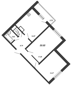 Приневский, IV кв. 2020, 2 комнаты, 59.95 м2