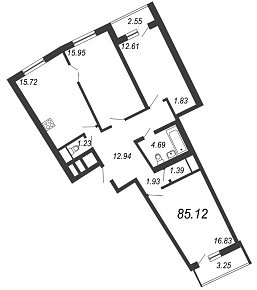 Приморский квартал, III кв. 2022, 3 комнаты, 85.12 м2