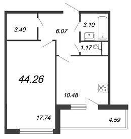 Новый Лесснер, IV кв. 2021, 1 комната, 44.26 м2