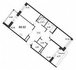 Ariosto, III кв. 2021, 3 комнаты, 88.82 м2