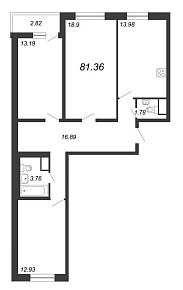 Приморский квартал, III кв. 2022, 3 комнаты, 81.36 м2