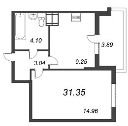 Полис на Комендантском, IV кв. 2021, 1 комната, 31.35 м2