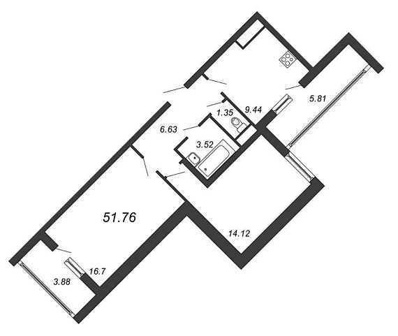 Полис на Комендантском, IV кв. 2021, 2 комнаты, 51.76 м2