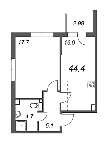 Inkeri, III кв. 2022, 1 комната, 44.40 м2