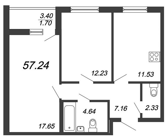 ID Murino, III кв. 2021, 2 комнаты, 57.24 м2