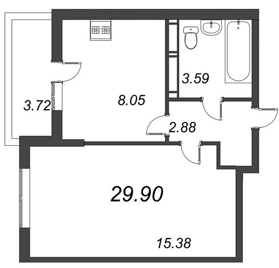Полис на Комендантском, IV кв. 2021, 1 комната, 29.90 м2
