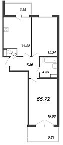 Новый Лесснер, IV кв. 2021, 2 комнаты, 65.72 м2