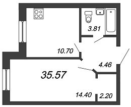 Приневский, IV кв. 2021, 1 комната, 35.57 м2
