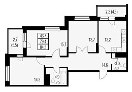 Жемчужный Каскад, IV кв. 2020, 3 комнаты, 84.30 м2