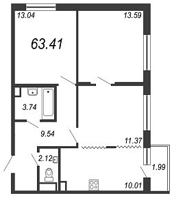Inkeri, III кв. 2021, 3 комнаты, 63.41 м2
