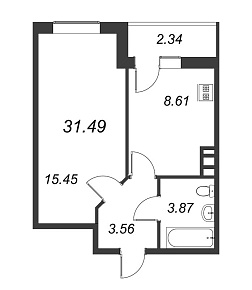 Приневский, IV кв. 2022, 1 комната, 31.49 м2
