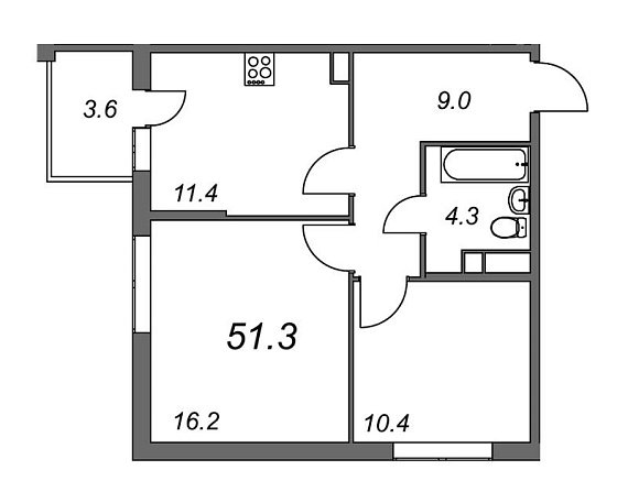 Inkeri, III кв. 2022, 2 комнаты, 51.30 м2