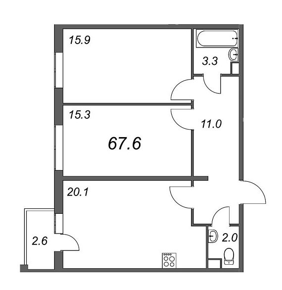 Inkeri, III кв. 2022, 2 комнаты, 67.60 м2