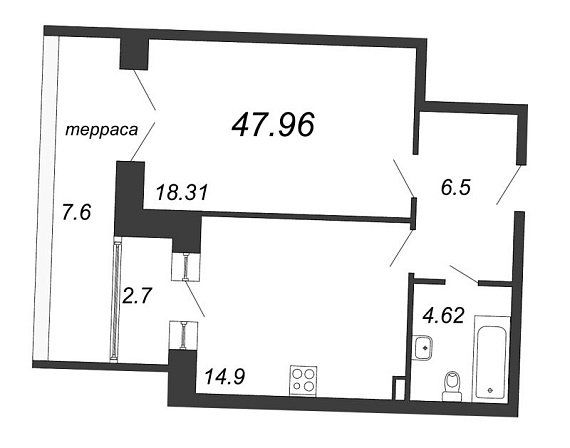Ariosto, III кв. 2021, 1 комната, 47.96 м2