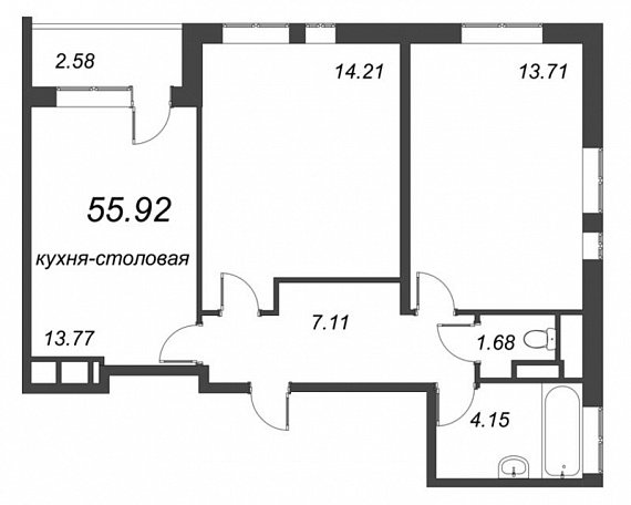 Terra, IV кв. 2021, 2 комнаты, 55.92 м2