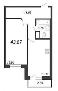 Приморский квартал, III кв. 2022, 1 комната, 43.87 м2
