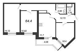 Приморский квартал, III кв. 2022, 3 комнаты, 64.40 м2