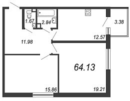 Inkeri, III кв. 2021, 2 комнаты, 64.13 м2