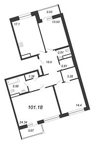 Ariosto, III кв. 2021, 3 комнаты, 101.18 м2