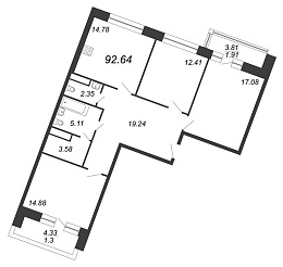 Ariosto, IV кв. 2020, 3 комнаты, 92.64 м2