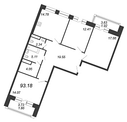 Ariosto, IV кв. 2020, 3 комнаты, 93.18 м2