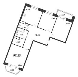 Ariosto, III кв. 2021, 3 комнаты, 97.25 м2