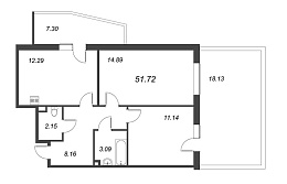 Новоорловский, III кв. 2022, 2 комнаты, 51.72 м2