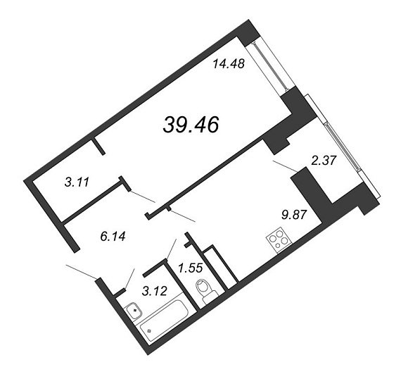 Ariosto, III кв. 2021, 1 комната, 39.46 м2
