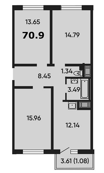 Звездный дуэт, IV кв. 2020, 3 комнаты, 70.90 м2