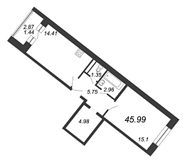 Ariosto, IV кв. 2020, 1 комната, 45.99 м2
