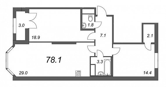 Цивилизация на Неве, IV кв. 2023, 2 комнаты, 78.10 м2