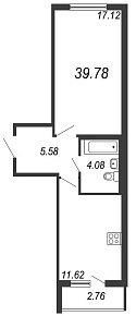 Новое Сертолово, IV кв. 2021, 1 комната, 39.78 м2