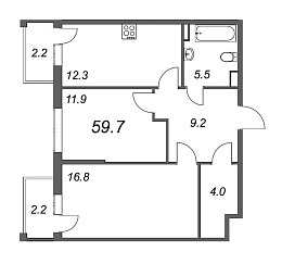 Inkeri, III кв. 2022, 2 комнаты, 59.70 м2