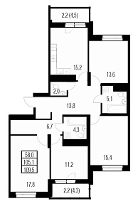 Жемчужный Каскад, IV кв. 2020, 4 комнаты, 106.70 м2