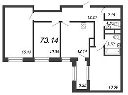 Terra, III кв. 2021, 3 комнаты, 73.14 м2