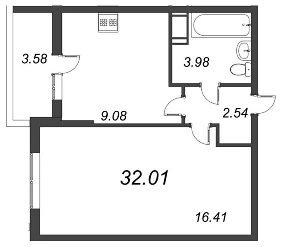 Полис на Комендантском, IV кв. 2021, 1 комната, 32.01 м2