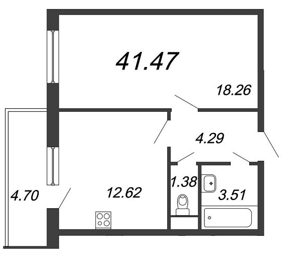 Новый Лесснер, IV кв. 2021, 1 комната, 41.47 м2