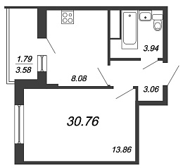 Полис на Комендантском, IV кв. 2021, 1 комната, 30.76 м2
