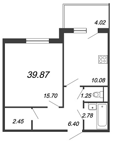 Юттери, III кв. 2021, 1 комната, 39.87 м2