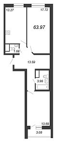 Приморский квартал, III кв. 2022, 2 комнаты, 63.97 м2