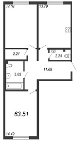Шуваловский, IV кв. 2020, 2 комнаты, 62.60 м2