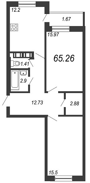 Новое Горелово, IV кв. 2020, 2 комнаты, 65.26 м2